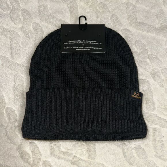 REALTREE Black Ginger Brown 2pc Insulated Knit Thermal Plush Lined Beanies - Picture 2 of 10